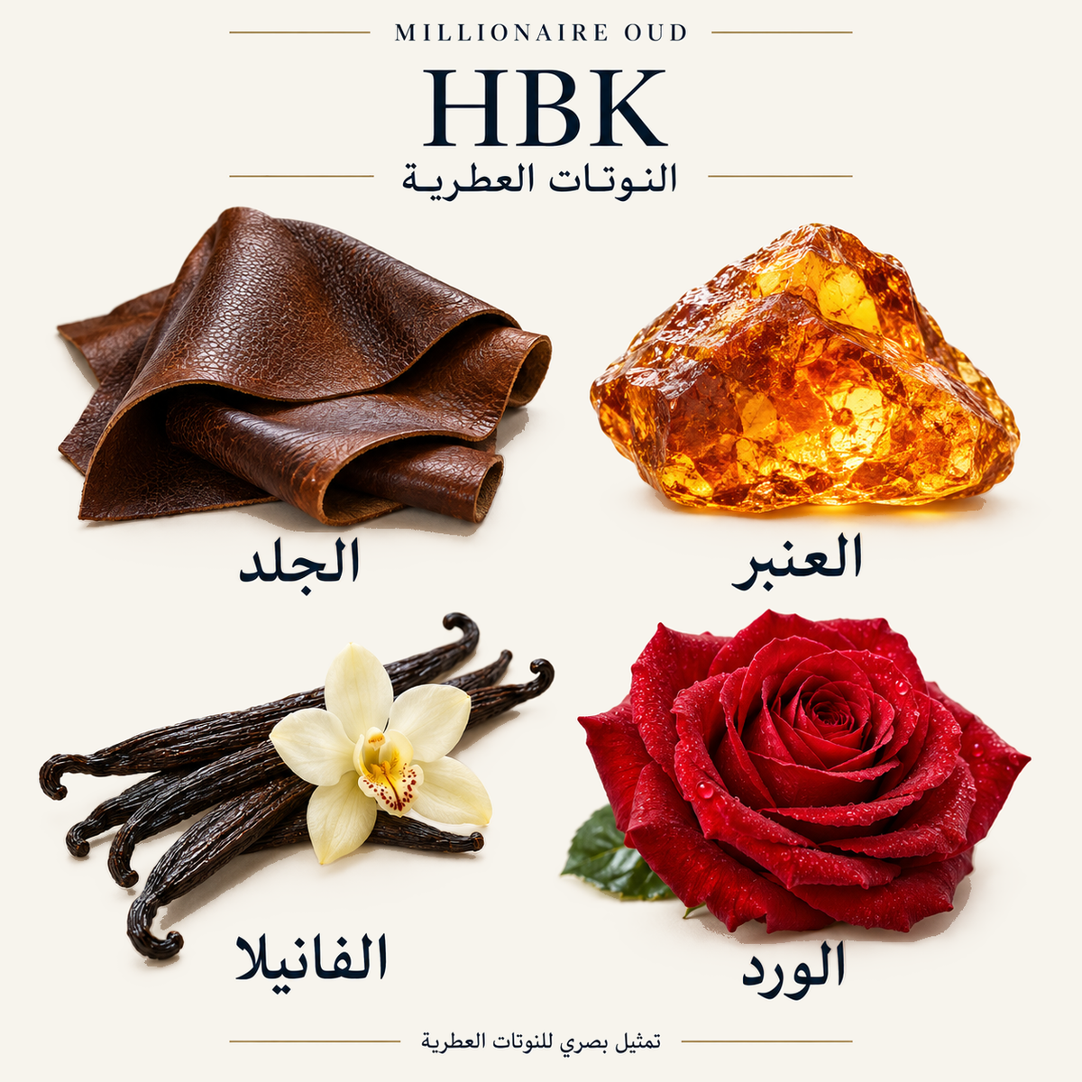 HBK — النوتات العطرية: الجلد، العنبر، الفانيلا، الورد
